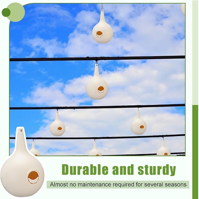 LemonRoad 16 Pieces Martin Gourds Wild Bird Lover's Purple Martin Gourd House 1.25" Entrance 8" Nest Chamber Plastic White Bird House for Outdoors Yard Garden Shepherd's Pole