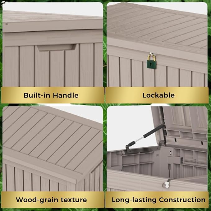 Outdoor Storage Box 185GAL Waterproof Resin Deck Box,Pool Accessories Supplies,UV-Resistant Lockable Package Delivery Bin for Garden Tools,Large Patio Outside Cushions,Chest,Furniture,Grey