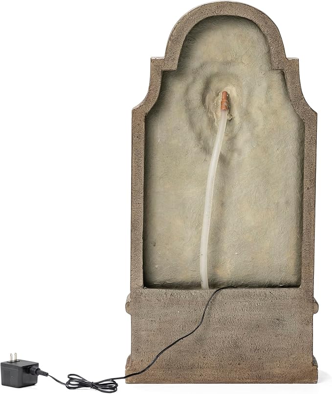 Glitzhome 3-Tier Outdoor Water Fountain with LED Light, Oversized Vintage European Style Lion Head Waterfall Fountains, Rustic Faux Granite Fountain for Garden Patio Deck Porch, 31.75”H