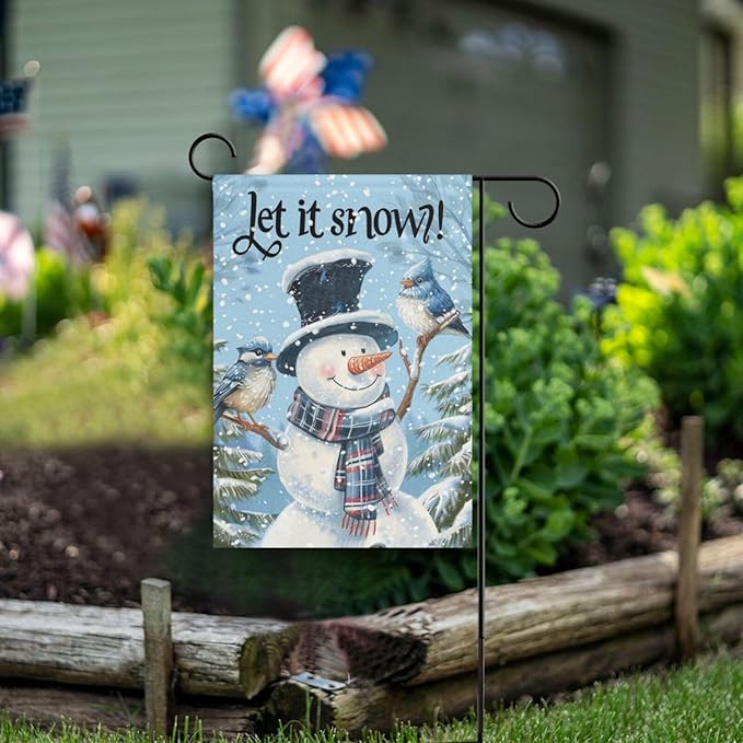 Pfrewn Christmas Winter House Flag 28x40 Double Sided Winter Snowman Cute Blue Birds Garden Yard Flags Welcome Winter Outdoor Indoor Banner for Party Home Merry Christmas Xmas Decorations
