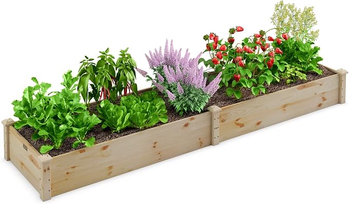 Giantex Raised Garden Bed, 95" Lx24 Wx10 H Outdoor Wood Planter Box for Vegetables Flowers Herbs Fruits, Easy-Assembly Wooden Planter Raised Bed for Backyard Garden Lawn