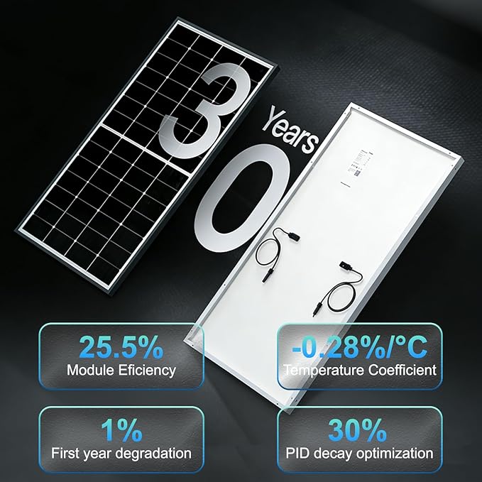 200 Watt Solar Panel, HPBC 225w Solar Panels, 25.5% High-Efficiency Solar Cell rv Solar Panels IP68 Rate for Home Off-Grid System Roof RV Boat Marine Trailer Farm(HPBC 225w)
