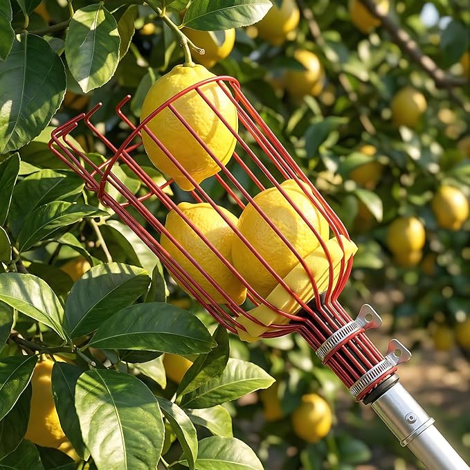 ARTIPOLY 20FT Reach Telescoping Fruit Picker, 4-12FT Adjustable Aluminum Pole with Basket, Lightweight Heavy Duty Tool for Harvesting Apples Mangoes Avocados Pears Lemons