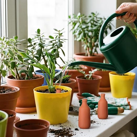 DoubleFill 4 Pcs 10, 16, 24 oz Ollas Terracotta Watering Pots Self Watering Planter Insert Terracotta Globes Clay for Outdoor Indoor Garden Plants, Easy to Refill