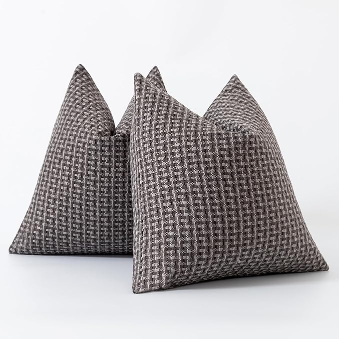 Kevin Textile Outdoor Waterproof Throw Pillow Covers Pack of 2 Farmhouse Decorative Cushion Covers for Garden Patio Tent Balcony Bench Couch Sofa 20x20 Inch, Dark Grey