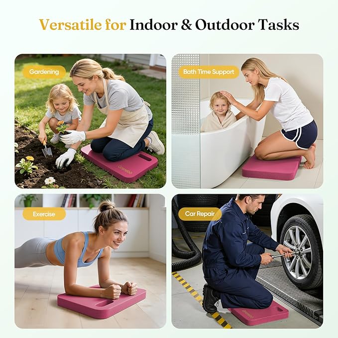 Grenebo High-Density NBR Foam Garden Kneeling Pad, 1.6" Extra Thick Gardening Pads for Kneeling, Ultra Soft Kneeling Pads for Gardening, Work, Exercise, Yoga, Bathing Baby, 17.3×11×1.6 in, Pink