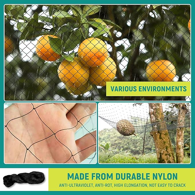 Heavy Duty Bird Poultry Netting - 1” Mesh Breathable UV-Resistant Mesh for Garden Chicken Coop Blueberry Bushes Fruit Trees Easy Install Reusable (35FT*35FT)