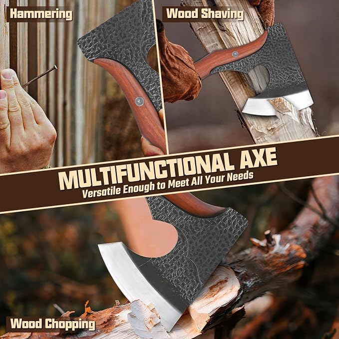 Purple Dragon Camping Hatchet Axe with Sheath - 14" Hand Forged Survival Hatchet for Wood Chopping, Splitting & Carving, Full Tang Bushcraft Axe Outdoor & Garden Work, Idea for Dad