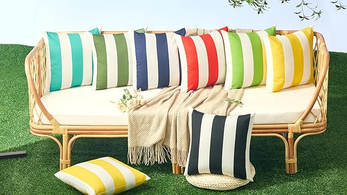 Allorry Outdoor Pillow Covers 24x24 Set of 2 Navy Blue Striped Decoration Throw Pillow Covers for Spring Summer Outdoor Waterproof Garden Patio Furniture Sofa Bed Home Decor JB007-D24