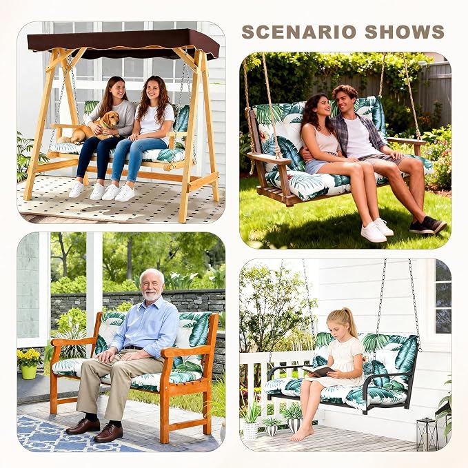 Porch Swing Cushion with Backrest,Waterproof Bench Cushion for Outdoor Furniture,2-3 Seater Replacement Thickened swing cushion with Ties,Patio,Outdoor,Backyard and Garden (Hawaiian Flower,47x40")
