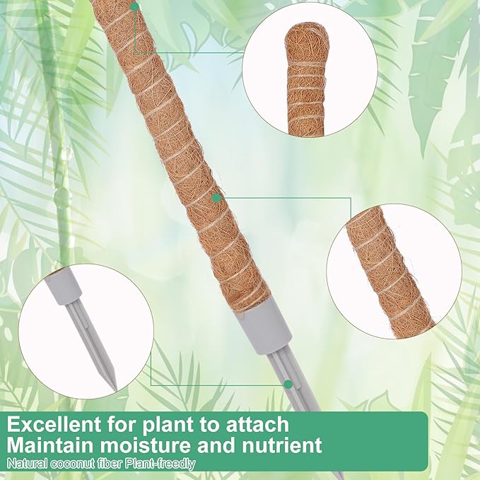 3 Pack Moss Pole, 30 Inch Monstera Plant Support, Moss Poles for Climbing Plants Indoor DIY, Coco Coir Plant Pole Moss Plant Stick Support Stake Kit for Potted Plants, Pothos, Philodendron