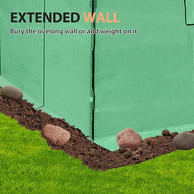 EAGLE PEAK Replacement Cover for 12x8 Portable Walk-in Pop up Greenhouse, Front and Rear Roll-Up Zipper Entry Doors and 4 Large Roll-Up Side Windows (Frame Not Included), Green