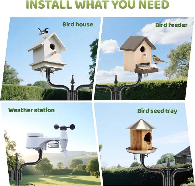Upgraded Bird House Pole Squirrel Proof,Heavy Duty Bird Feeder Pole with Squirrel Baffle,4 Hooks,Wind-Resistant Water Bowl,Mesh Tray,Y-Shape Platform for Yard Garden Backyard(Not Include Birdhouse)