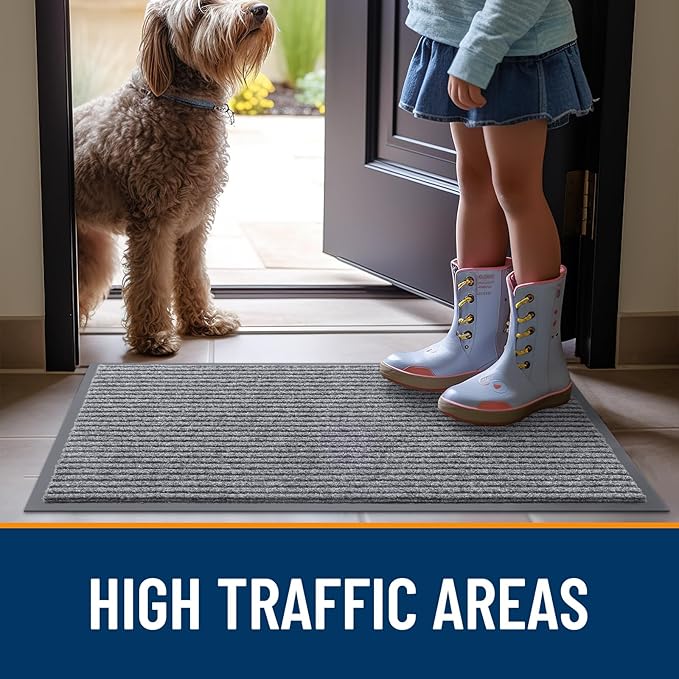 OLANLY Front Door Mat Indoor Outdoor Entrance, 2-Pack 59 x 23 Inch, Waterproof Heavy Duty Doormat, Fade Resistant, Low Profile, Easy Clean Patio Porch Welcome Floor Mats for Entry, Light Gray
