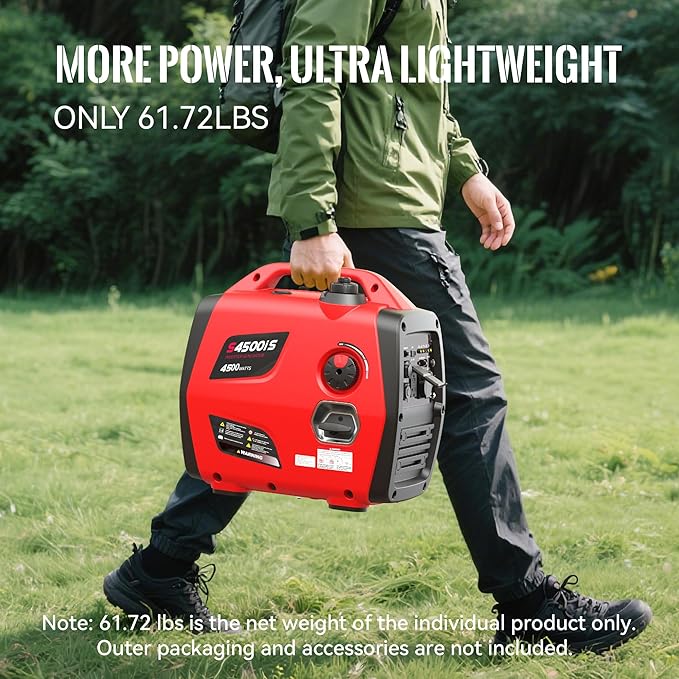4500W Portable Generator Super Quiet Inverter Generator Ultra Lightweight for Home Backup Outdoor Camping, CO Sensor Protect, EPA, ECO Mode (4500W+CO Sensor)