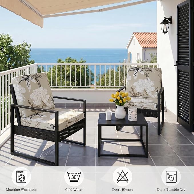 CALBODE 14Pcs Outdoor Stretch Cushion Covers,Waterproof Outdoor Chair Floral Cushion Covers for Patio Furniture, Washable Beige Couch Covers Replacement for Patio Furniture