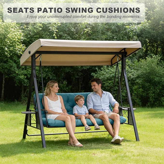 Porch Swing Cushions,Outdoor Cushions 3 Seater Replacement with Backrest, Waterproof Thickened Bench Cushion with Ties for Porch, Patio,Outdoor, Backyard and Garden (Sky Blue 40 * 40 in)