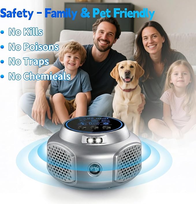 Ultrasonic Mouse Repellent Pest Control Repeller, Mouse Traps for Rodent, Mice, Ant, Rat, Squirrel, Bug, Roach, Bat, Rat & Mice Repellent Device for House Plug in Indoor for Home 1Pack Silver