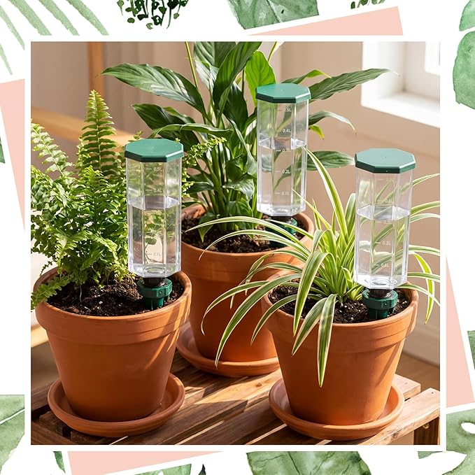 Yungyan 4 Sets Plant Watering Devices with Self Watering Spikes Self-Watering Device for Plants Plastic Plant Waterer Devices with Adjustable Control Valve Switch Indoor Outdoor