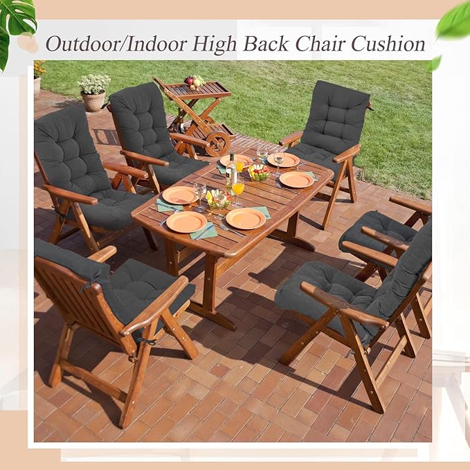 Juexica 4 Sets Outdoor Patio Chair Cushions Seat High Back Tufted Pillow Replacement Rocking Chair Cushions Pads for Patio Summer Seasonal Indoor Home Office (Dark Gray)