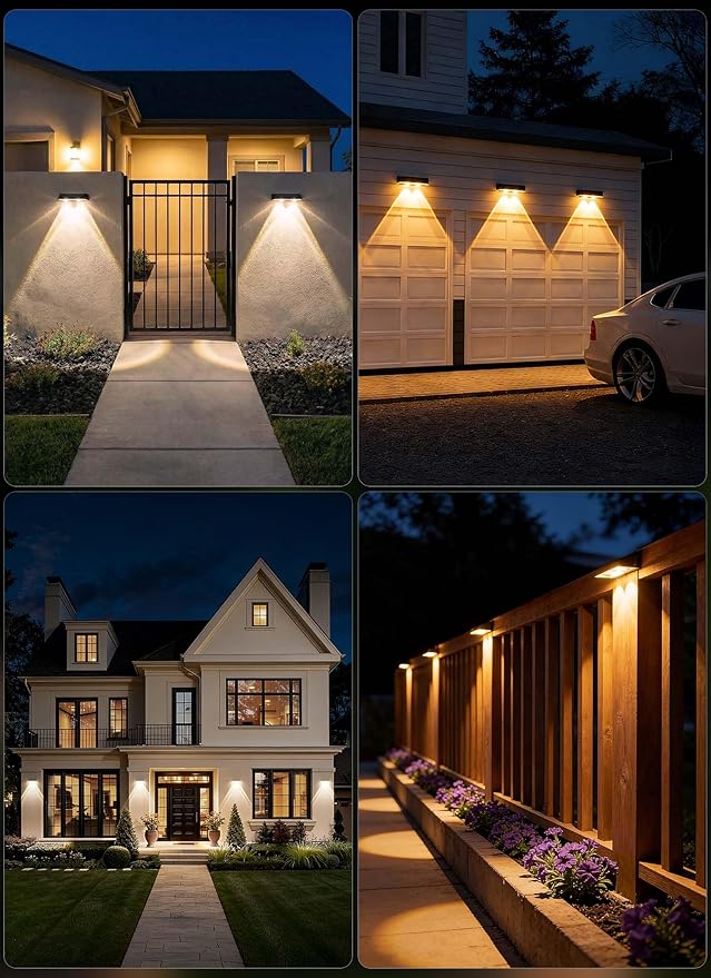 Brightown 8 Pack Solar-Fence-Lights-Outdoor, IP65 Waterproof Warm White & RGB 11 Color Solar Deck Step Flood Lights, Solar Patio Lights for Outside Backyard Yard Home Improvement Wall Railing