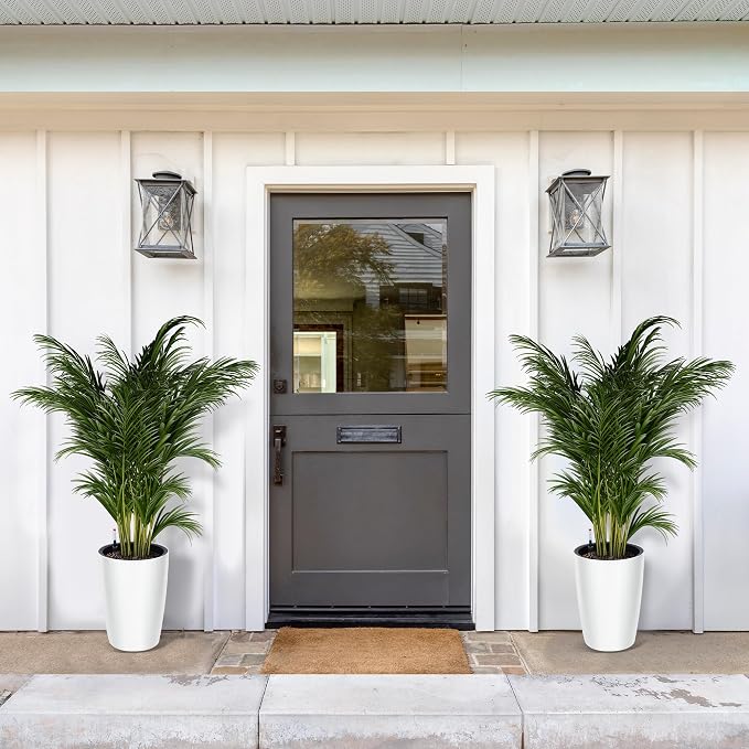 Garvee Tall Planters for Outdoor Plants, 16 in Large Planters Set of 2, Outdoor & Indoor Planters with Water Level Monitor & Inner Bucket, Automatic Watering, for Porch, Patio, Backyard, White