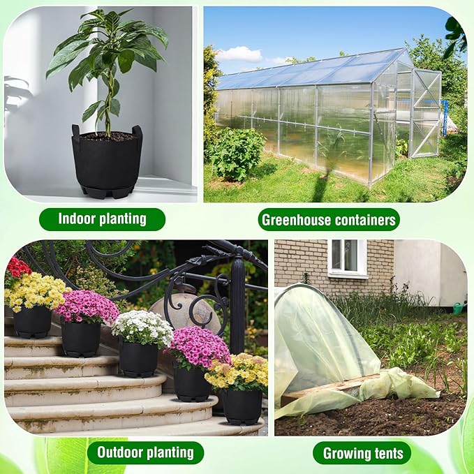 Jingmore 6 Set Self Watering Fabric Pot Base 5 Gallon Plant Nonwoven Grow Bags Automatic Watering System Plant Saucer Elevated Flower Trays with Handles for Fruits Vegetables Flowers Grow(Black)