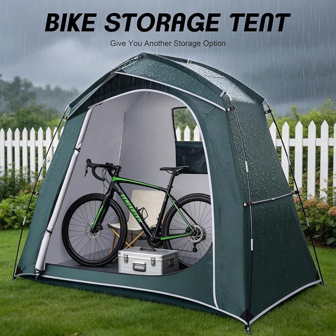 Bike Storage Tent Outdoor, Waterproof Bicycle Shed for 3-4 Bikes, PU4000 210D Oxford, Fiberglass Frame, Rain-Blocking Awning Design, Outdoor Storage for Bikes, Lawn Mower, Garden Tools Green
