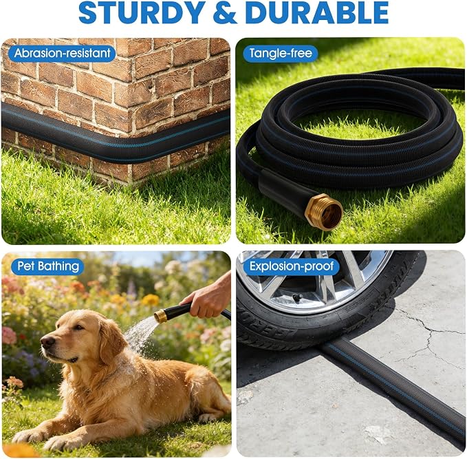 75FT Non-Expanding Garden Hose, Ultra Lightweight Water Hose,Kink-Free, Burst-Resistant, Durable & Flexible Hose, All-Weather Outdoor Hose for Lawn & Garden, Car Washing