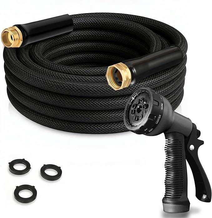 Flexible Garden Hose 15FT, High Output Water Hose, Lightweight, Abrasion Resistant Outdoor Hose with Leak-Proof Metal Fittings for RV, Camping, and Irrigation