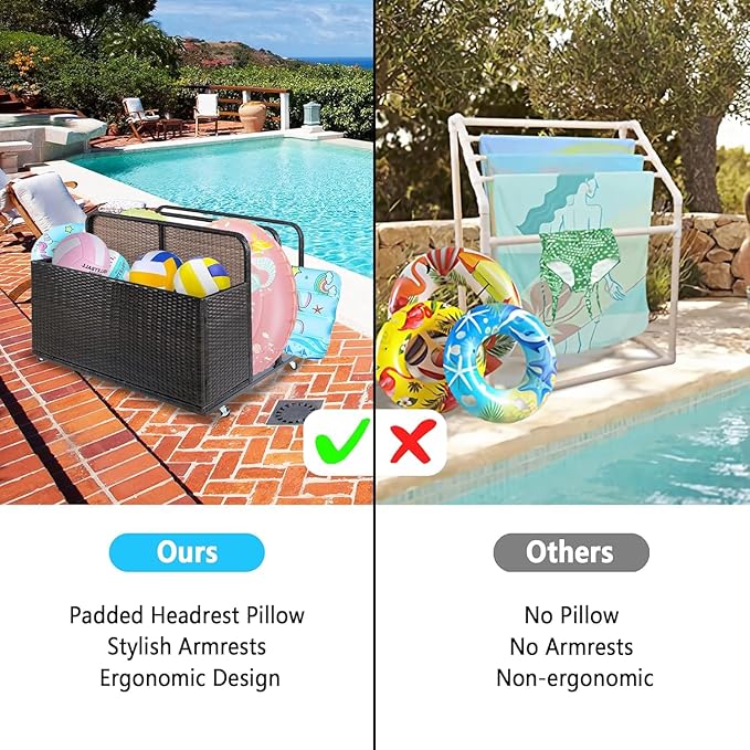 Outdoor Wicker Patio Poolside Float Storage with Rolling Wheels, Pool, Beach, Patio Storage Bin for Floaties, Pool Accessories and Patio Furniture Brown