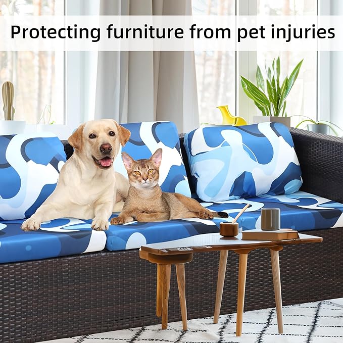 BIETYONE 8Pcs Stretch Patio Cushion Covers,for Outdoor Couch Cushion Covers Replacement,Outdoor Sofa Covers Patio Slipcovers Couch Cover,Washable Furniture Cover (Pattern 2, Cover Only)