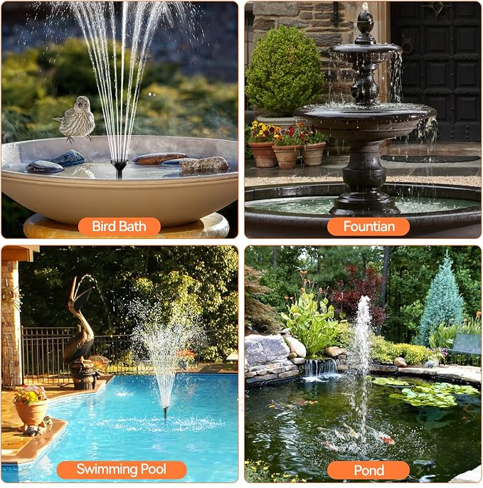 POPOSOAP 30W Solar Fountain Pump with 430GPH Flow, 7 Water Spray Heads & 16.4ft Cable, Solar Pond Pump with Adjustable Flow Valve & Dry Run Protection for Garden, Birdbath, Water Feature P130C