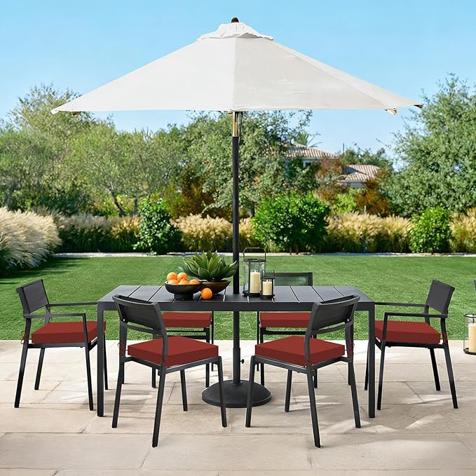 Basic Beyond Outdoor Chair Cushions Set of 6, Square Corner Outdoor Cushions for Patio Furniture, Water Resistant Patio Chair Cushions with 2 Ties, 18.5x16x3, Brick Red