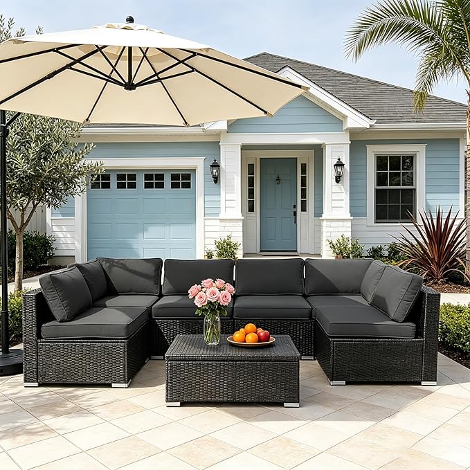 14Pcs Outdoor Cushion Covers Replacement Washable Waterproof UV w/Zipper for 6-Seaters Sofa Patio Slipcovers Set Seat and Back Covers Only (Charcoal Gray, 23.6x23.6inch)