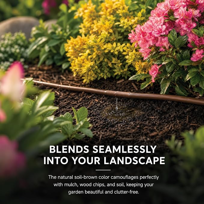 1/4" Drip Irrigation Tubing 100ft with 6" Emitter Spacing for Garden System | Pre-Installed Emitters at Close Intervals Save Setup Time, Even Distribution for Flower Beds, Works with Most Drip Systems