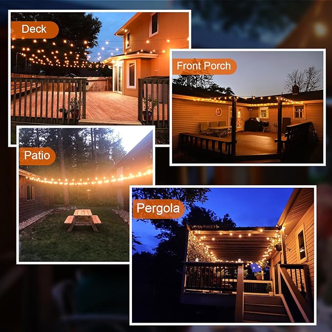 GPATIO Outdoor String Lights - 30FT Waterproof Patio Lights with 15+1 Dimmable Globe Bulbs 2700k Shatterproof for Backyard Gazebo Porch Garden