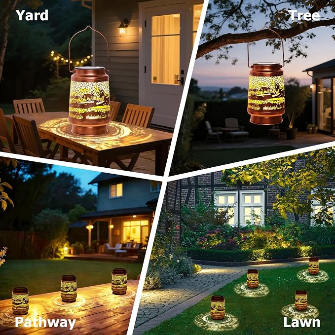 Cow Birthday Gifts for Women Mom Grandma, Solar Lanterns Outdoor Waterproof Garden Decor Hanging Lantern Lights, Metal LED Decorative Gardening Light for Patio Yard Lawn Porch