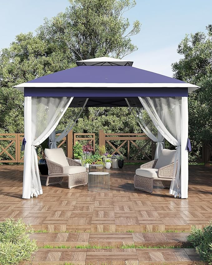 Garveelife 11x11 Pop Up Gazebo Tent with Mosquito Netting, Outdoor Canopy Shelter Easy Setup, Water & UV Resistant - Navy