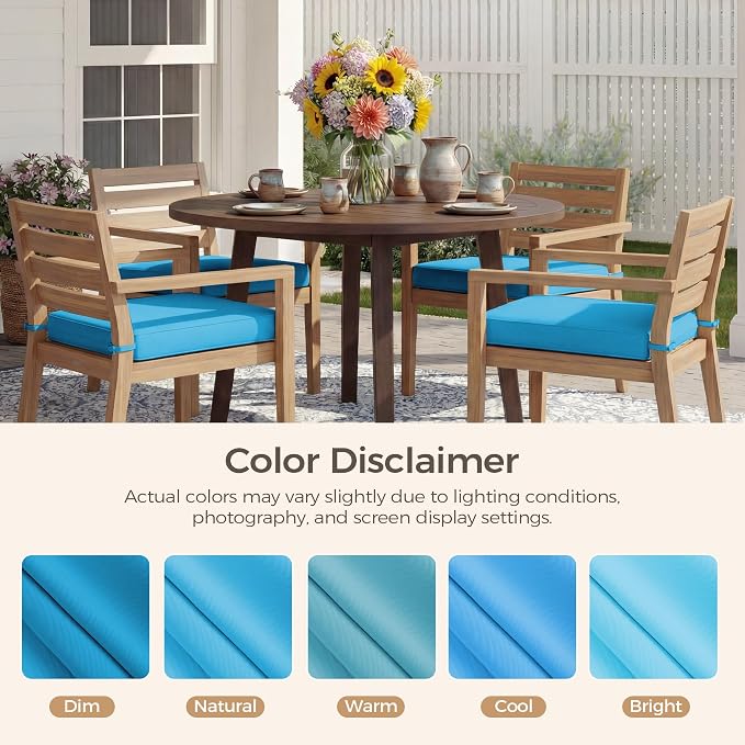 UNIKOME Outdoor Chair Cushions Set of 4, Water Resistant Patio Seat Cushions with Ties for Outdoor Furniture, High-Density Foam, UV & Fade Resistant, Piped Edge – 24" x 24" x 4", Teal