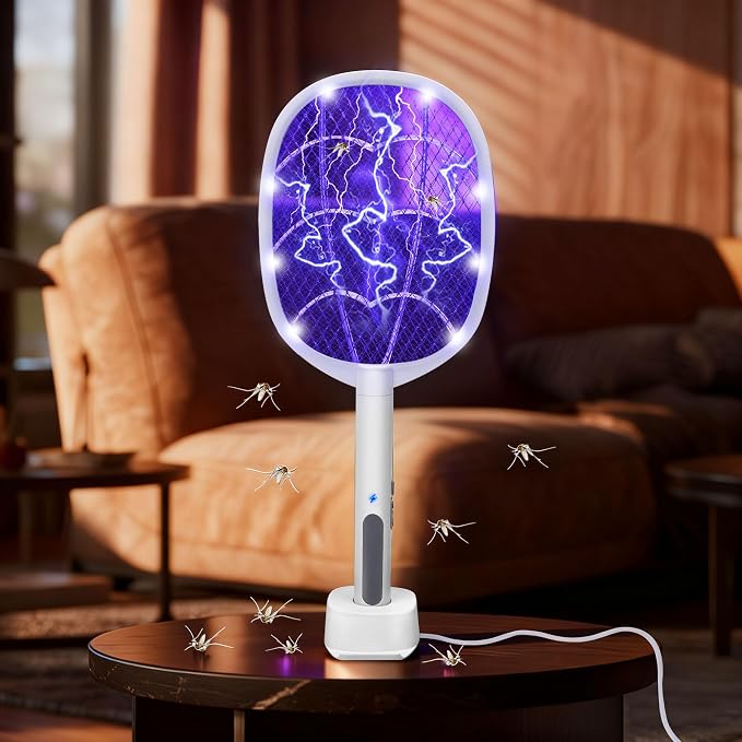 3 Packs Electric Fly Swatter Rackets, 2-in-1 Handhold Bug Zapper with 3000V High Voltage, Plug-in Mosquito Killer Insect Light Trap with 3 Layer Safety Mesh Portable for Indoor Outdoor Use