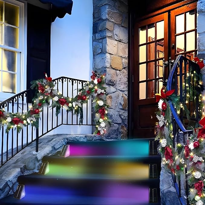 GEEKHOM LED Solar Step Lights Waterproof: Auto-On/Off Warm White & Color Changing for Outside Stairs Patio Garden Fence 12 PCS