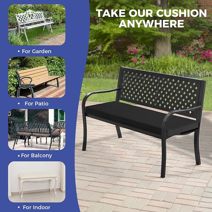 IPYNBAP Outdoor Bench Cushions for Outdoor Furniture, 45x18x3 Inch, Waterproof Bench Pillow, Fade Resistant Long Bench Seat Pads for Garden, Indoor, Porch Swing, Black