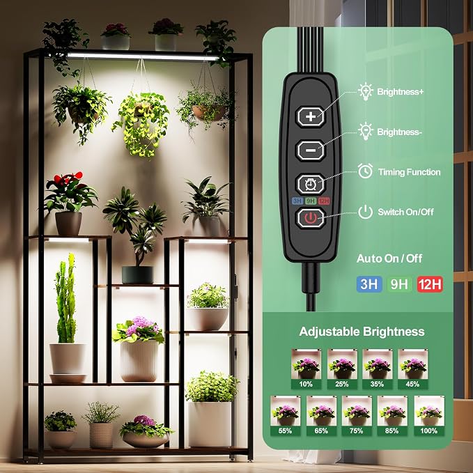 Tall Plant Stand with Grow Lights, 70" Tall Metal Stable Frame Indoor Plant Shelf,Metal Frame for Indoor Plants Multiple Flower Pot Holder,Large Plant Rack for Living Room Patio Corner