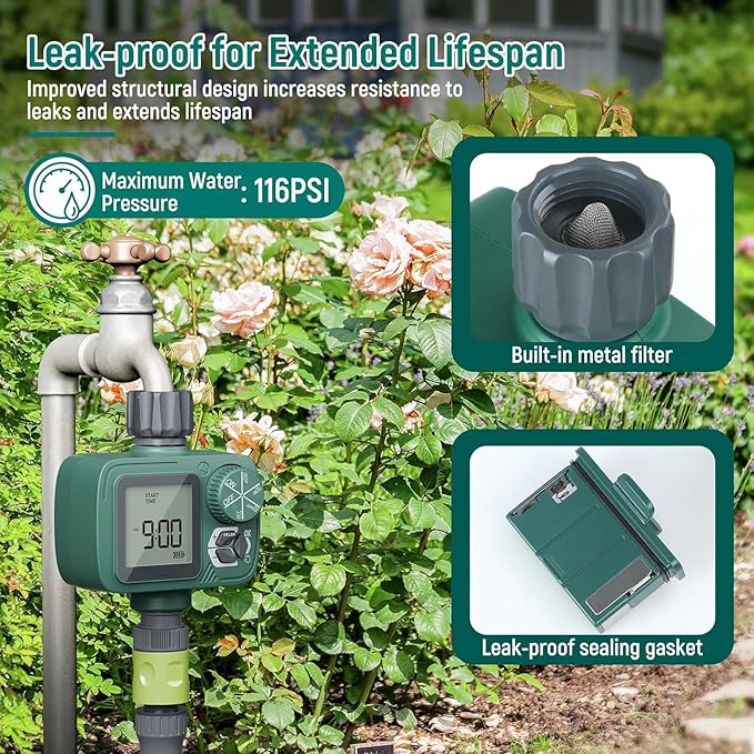 Sprinkler Timer, Programmable Hose Timer with Rain Delay, Manual and Automatic Watering System, Water Timers for Garden Hose