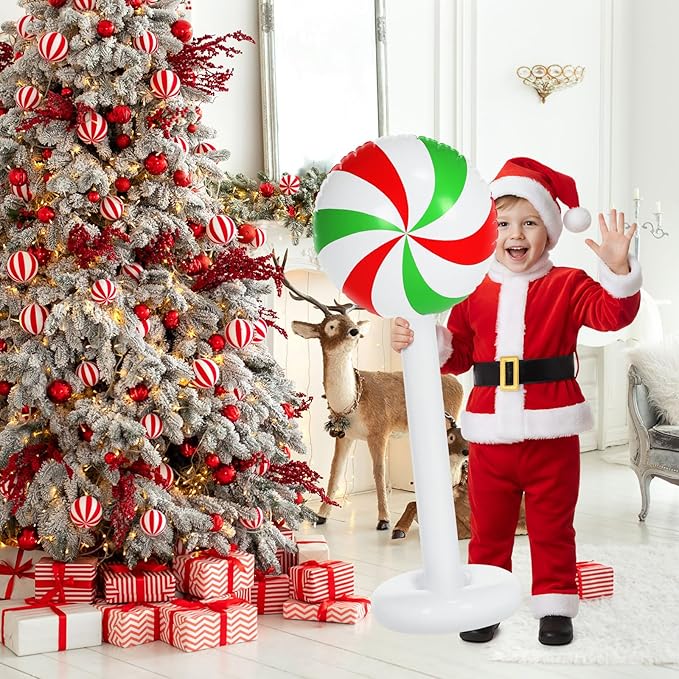 Simgoing 4 Pcs Christmas Inflatables Candy Outdoor Decorations 4 FT Christmas Candy Inflatable Column Blow up Decoration for Winter Xmas Lawn Yard Garden Home Decor (Red, White, Green)
