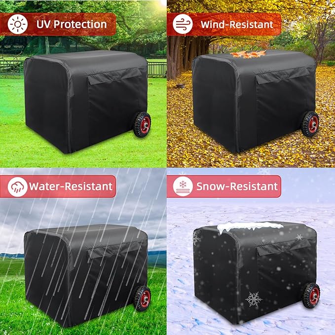 Joramoy Generator Cover Waterproof 32"Lx24"Wx24"H, Portable Generator Cover with Elastic Drawstring, Weather/UV Resistant 420D Oxford Cover for Universal Outdoor Generators 5000-10000 Watt, Black