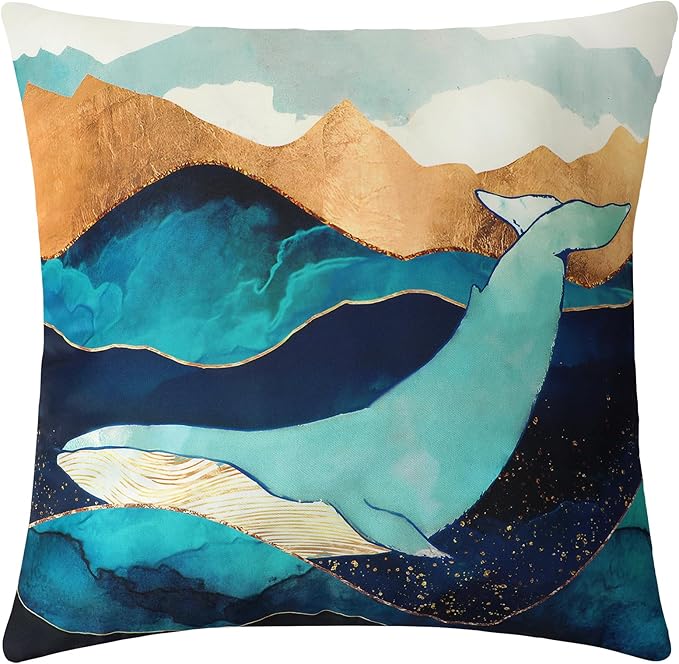 Premillow Outdoor Pillow Covers 18x18 Inch Set of 4, Sunset Blue Hill Decor Throw Pillow Covers Outside Waterproof Pillow for Patio Furniture Bench Chair Couch Sofa