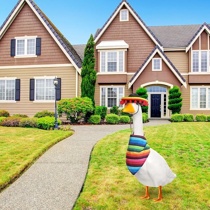 Shyyween Mexican Porch Goose Outfit for 23"/ 17'' Lawn Goose Statue Sombrero with Bandana Scarf for Garden Patio Yard Decor(Classic)