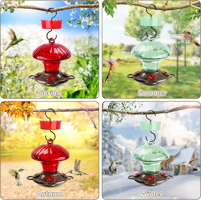 Auslar Pomegranate Shape & Mushroom Shape Hummingbird Feeders for Outdoors Hanging Ant and Bee Proof